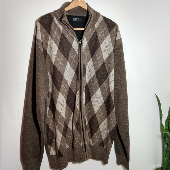 Marx & Dutch Other - Brown argyle full zip sweater